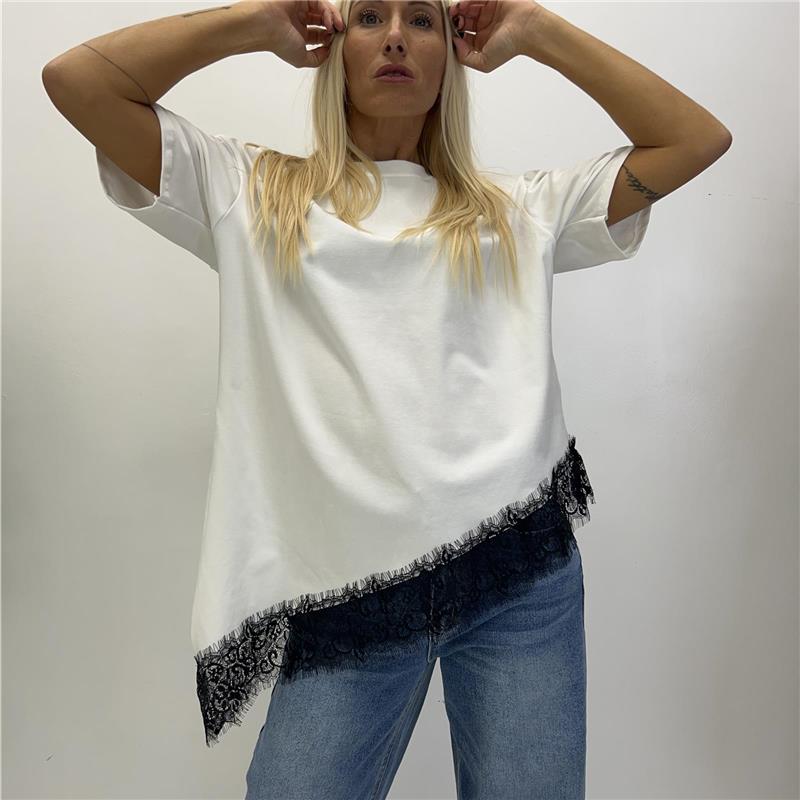 maglia in cotone con pizzo flex
